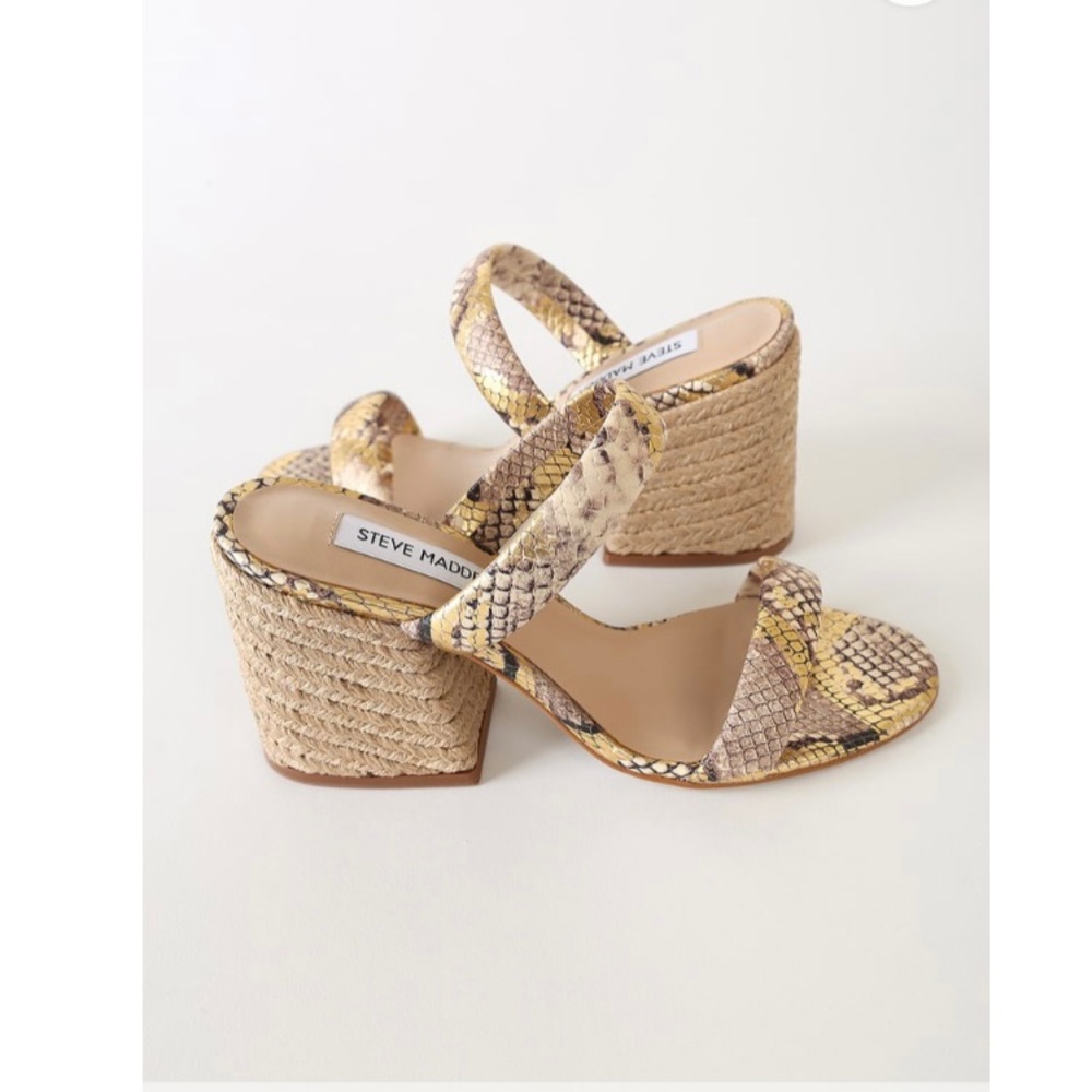NWOT Steve Madden Marcella Gold Snake Metallic Block Heel Size 10